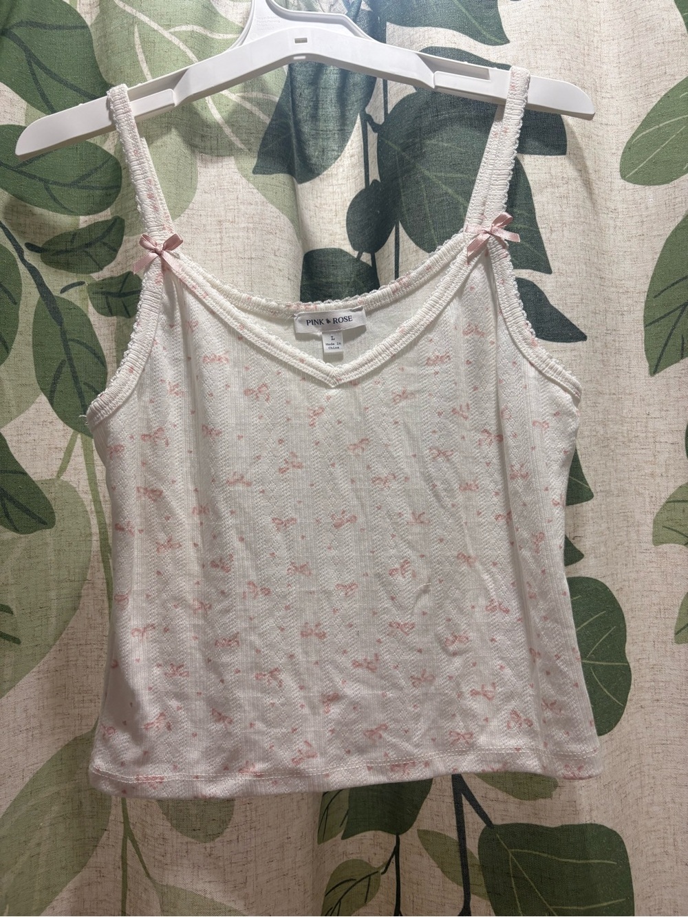 Pink Rose White Tank Top with Light Pink Floral Print